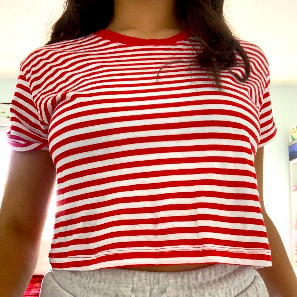 Red stripe cropped tee